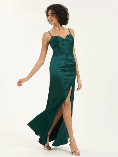 Mermaid Satin Corset Maxi Dress with Slit