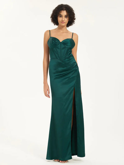Mermaid Satin Corset Maxi Dress with Slit