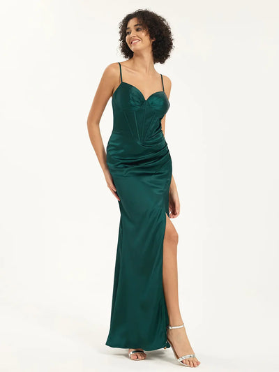 Mermaid Satin Corset Maxi Dress with Slit