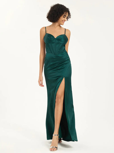 Mermaid Satin Corset Maxi Dress with Slit