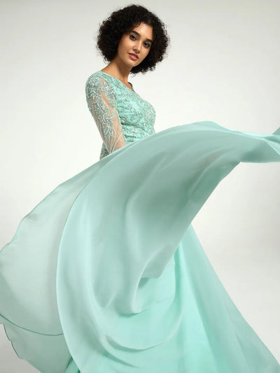 Carlyna Long-Sleeve Mother of the Bride Dress with Beaded Lace Accents