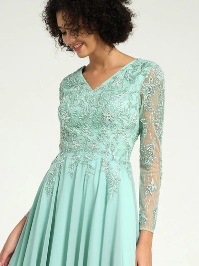 Carlyna Long-Sleeve Mother of the Bride Dress with Beaded Lace Accents