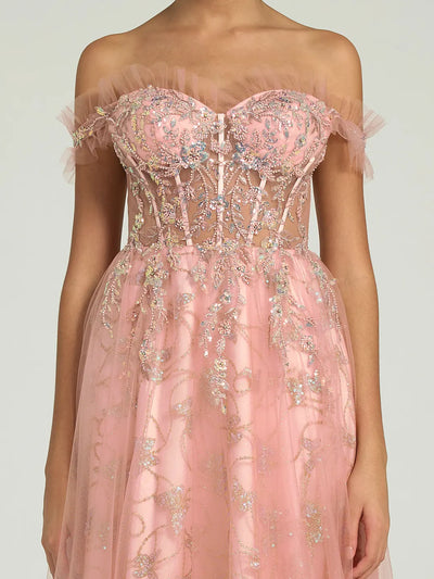 Carlyna Off-the-Shoulder Floral Embellished A-Line Ball Gown