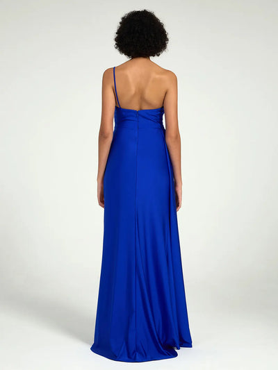 One Shoulder A-Line Sequin Embellished Prom Dress with Crystal Accents & Leg Slit