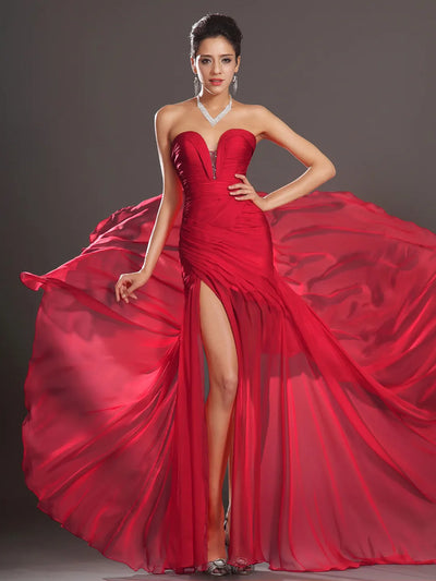 Carlyna A-Line Sweetheart Chiffon Maxi Dress with Leg Slit