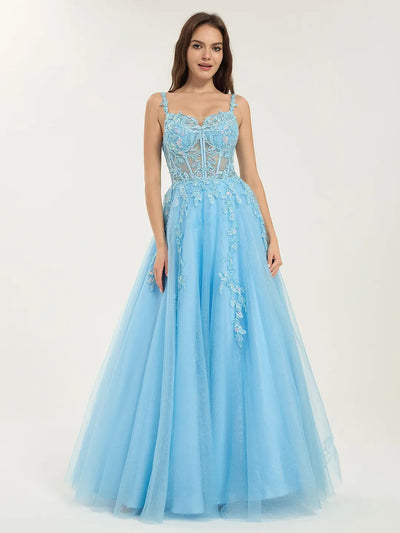 Carlyna A-Line Ball Gown with Sweetheart Neckline and Sequin Floral Embellishments