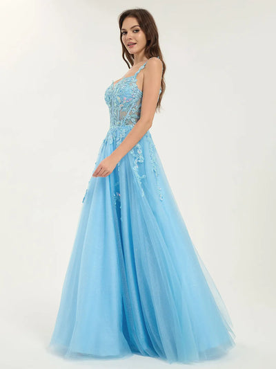 Carlyna A-Line Ball Gown with Sweetheart Neckline and Sequin Floral Embellishments