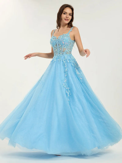 Carlyna A-Line Ball Gown with Sweetheart Neckline and Sequin Floral Embellishments