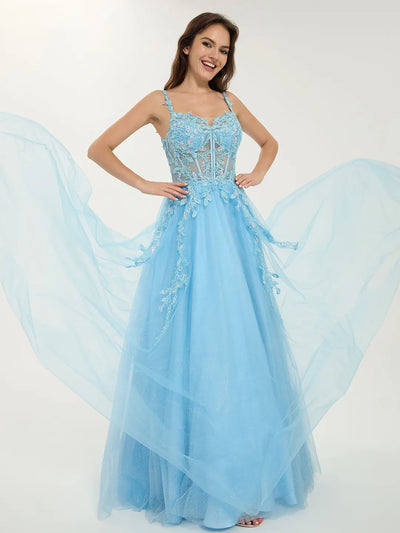 Carlyna A-Line Ball Gown with Sweetheart Neckline and Sequin Floral Embellishments