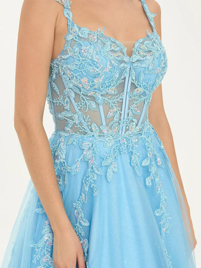 Carlyna A-Line Ball Gown with Sweetheart Neckline and Sequin Floral Embellishments