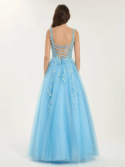 Carlyna A-Line Ball Gown with Sweetheart Neckline and Sequin Floral Embellishments