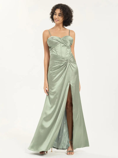 Sweetheart Satin Mermaid Prom Dress with Ruched Accents and Leg Slit