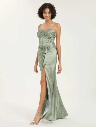 Sweetheart Satin Mermaid Prom Dress with Ruched Accents and Leg Slit