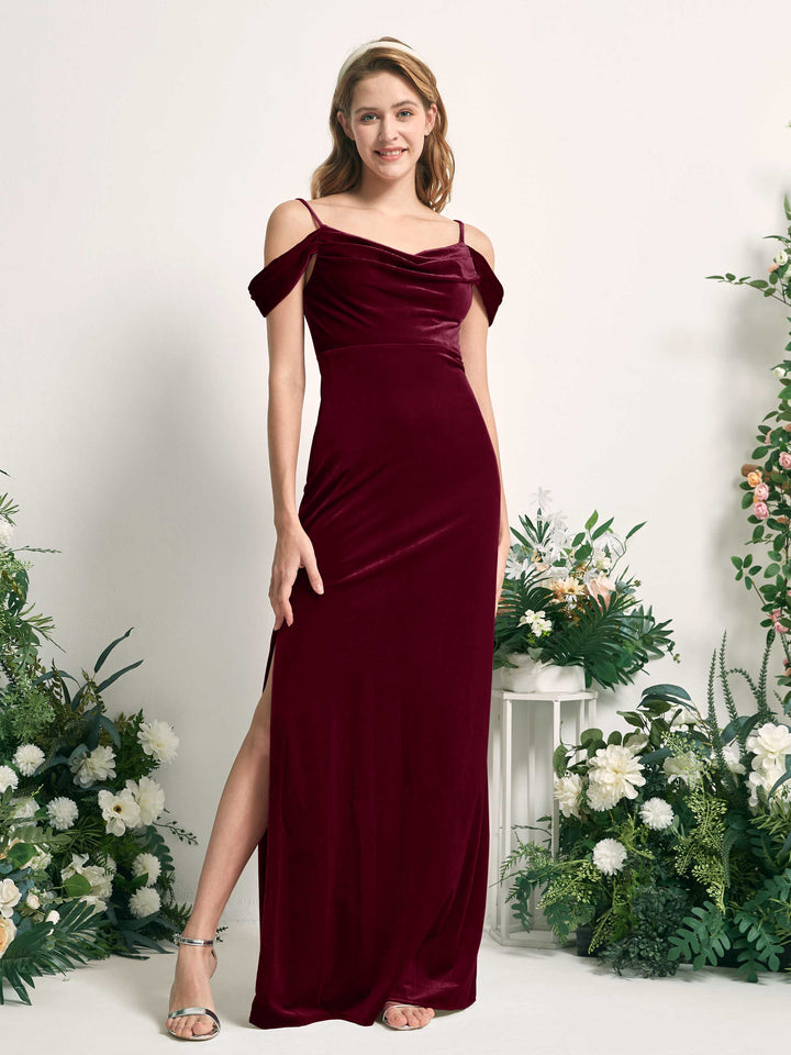 Burgundy Velvet Bridesmaid Dress Mermaid Off the Shoulder Maxi with Leg Slit Carlyna UK 99.00 Burgundy Velvet Bridesmaid Dress Mermaid Off the Shoulder Maxi with Leg Slit Carlyna UK 99.00