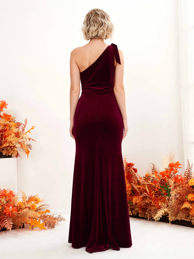 Carlyna Tammy Mermaid Burgundy Velvet Bridesmaid Dress Maxi Sleeveless One Shoulder Dress #color_burgundy