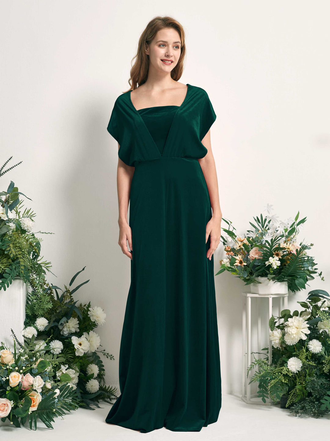 green emerald velvet dress Evelyn Velvet Bridesmaid Dress main image 1
