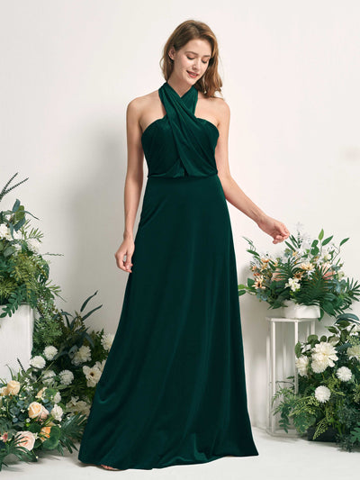 Carlyna Prima Convertible Hunter Green Velvet Bridesmaid Dress Maxi Sleeveless Straight Dress #color_hunter-green