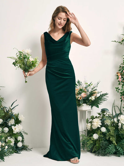 Carlyna Pearl Mermaid Hunter Green Velvet Bridesmaid Dress Maxi Sleeveless V-Neck Dress #color_hunter-green