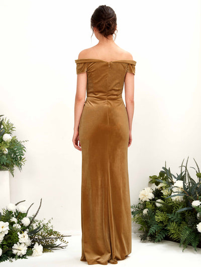 Carlyna Lara Sheath Burnished Gold Velvet Bridesmaid Dress Maxi Sleeveless Sweetheart Dress #color_burnished-gold