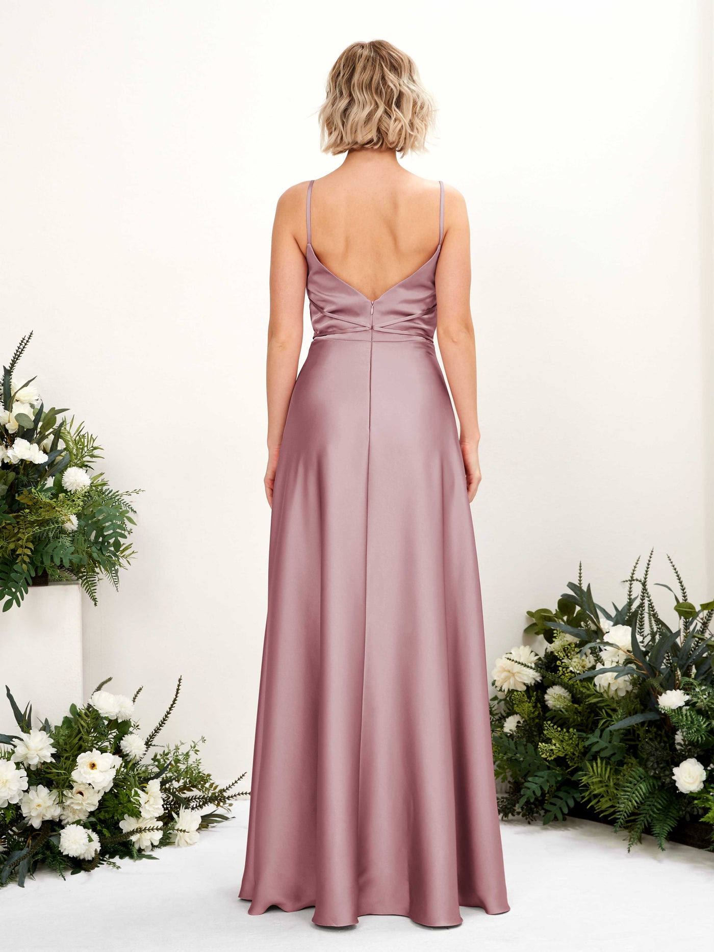 A-line Straps Sleeveless Satin Bridesmaid Dress - Rose Quartz (80223166)#color_rose-quartz
