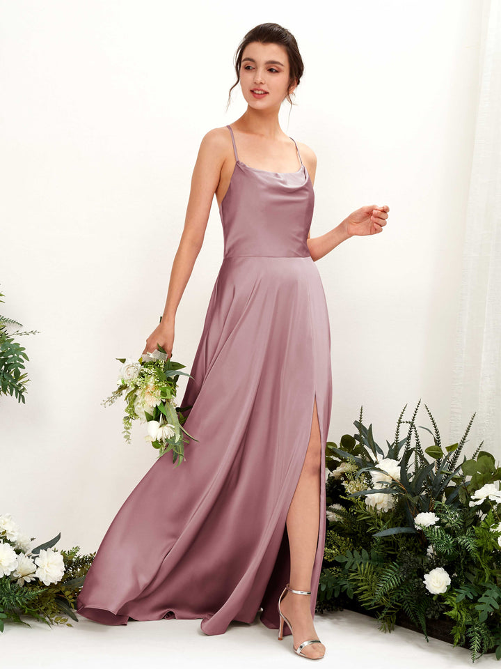 Ball Gown Straps Sleeveless Satin Bridesmaid Dress - Rose Quartz (80221166)