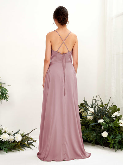 Carlyna Theresa A-Line Rose Quartz Satin Bridesmaid Dress Maxi Sleeveless Cowl Neck Dress #color_rose-quartz