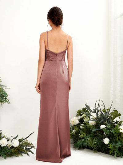 Carlyna Cathy Mermaid Desert Rose Satin Bridesmaid Dress Maxi Sleeveless Sweetheart Dress Back View #color_desert-rose