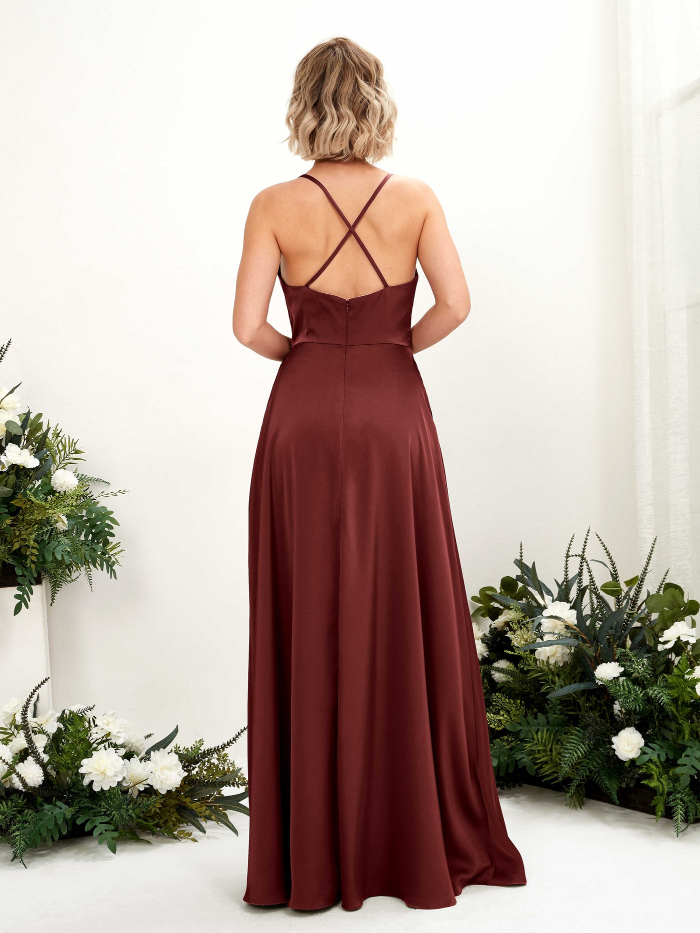 A-line Ball Gown Straps Satin Bridesmaid Dress - Burgundy (80222268)#color_burgundy