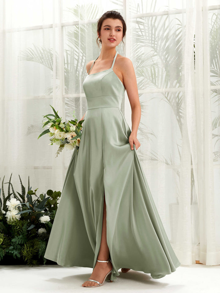A-line Halter Bridesmaid Dress - Sage Green (80223912)