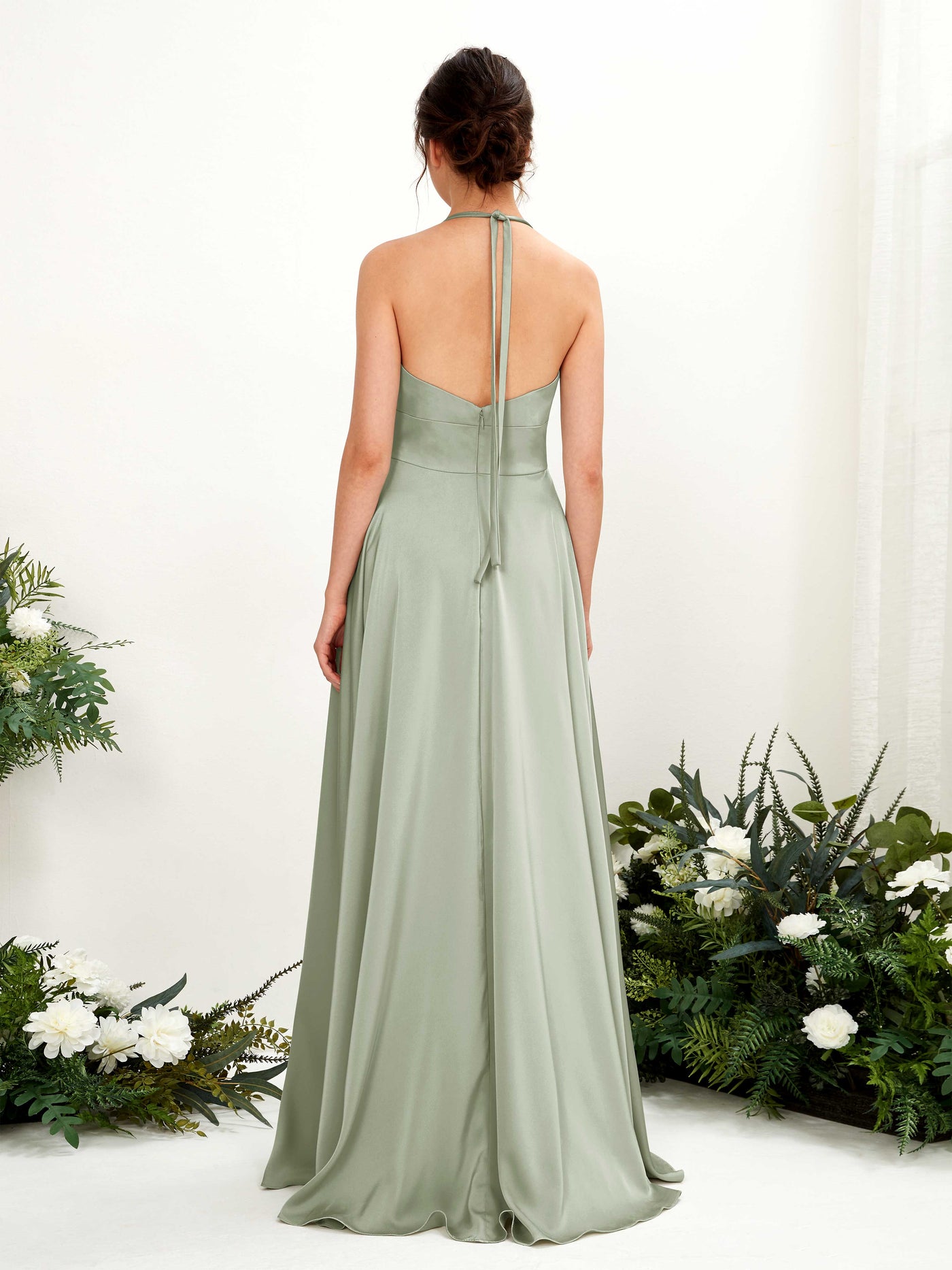 A-line Halter Bridesmaid Dress - Sage Green (80223912)#color_sage-green