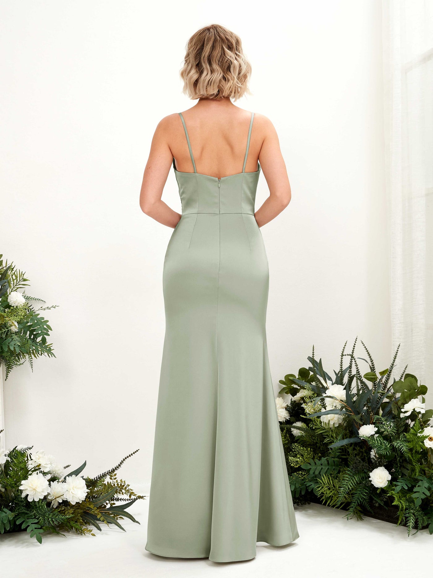Spaghetti-straps Sweetheart Satin Bridesmaid Dress - Sage Green (80223212)#color_sage-green