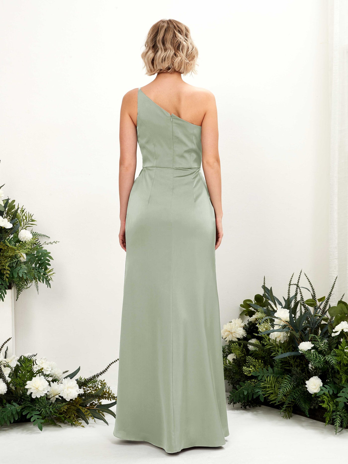 One Shoulder Sleeveless Satin Bridesmaid Dress - Sage Green (80220512)#color_sage-green