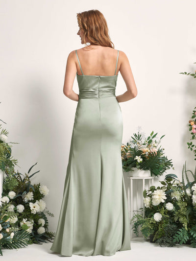 Carlyna Faye Mermaid Sage Green Satin Bridesmaid Dress Maxi Sleeveless Sweetheart Dress Back View #color_sage-green
