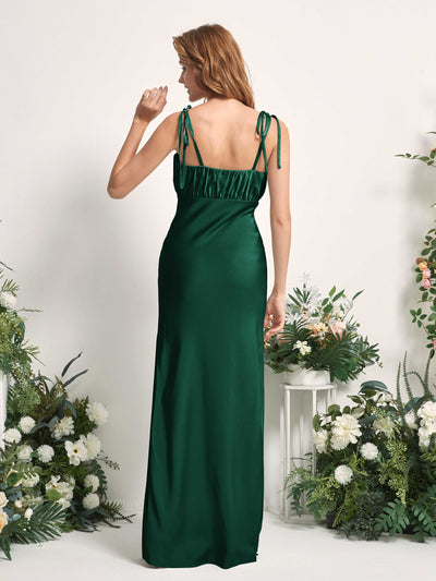 Carlyna Avery Mermaid Hunter Green Satin Bridesmaid Dress Maxi Sleeveless Sweetheart Dress Back View #color_hunter-green