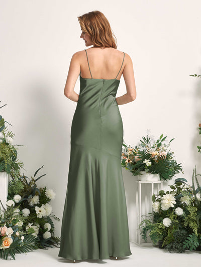 Carlyna Miranda Mermaid Green Olive Satin Bridesmaid Dress Maxi Sleeveless Cowl Neck Dress #color_green-olive