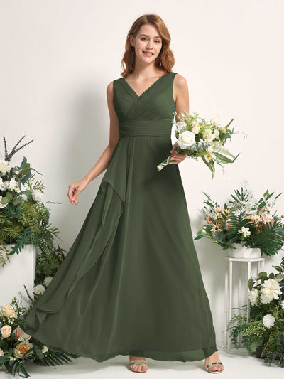 Carlyna Mollie A-Line Martini Olive Bridesmaid Dress Maxi Sleeveless V-Neck Dress #color_martini-olive