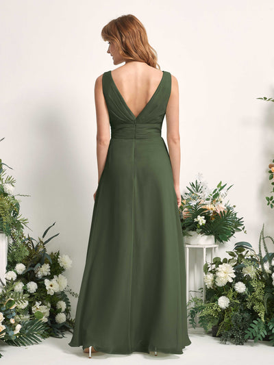 Carlyna Mollie A-Line Martini Olive Bridesmaid Dress Maxi Sleeveless V-Neck Dress #color_martini-olive