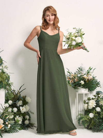 Carlyna Hannah A-Line Martini Olive Bridesmaid Dress Maxi Sleeveless Sweetheart Dress Front View #color_martini-olive