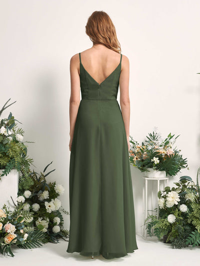 Carlyna Hannah A-Line Martini Olive Bridesmaid Dress Maxi Sleeveless Sweetheart Dress Back View #color_martini-olive