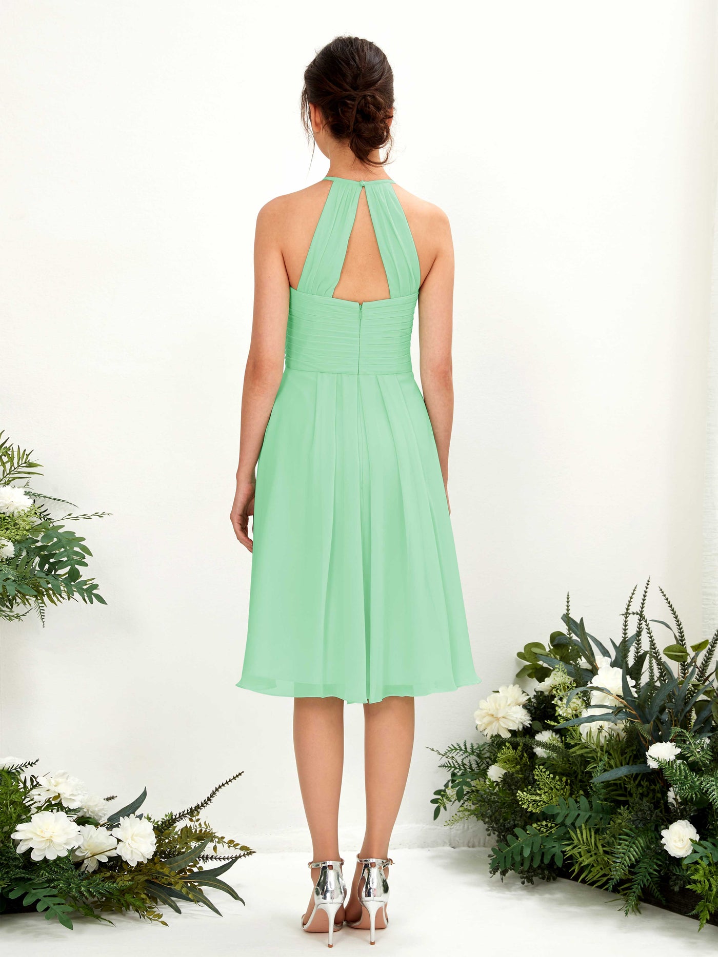 A-line Halter Sleeveless Chiffon Bridesmaid Dress - Mint Green (81220422)#color_mint-green