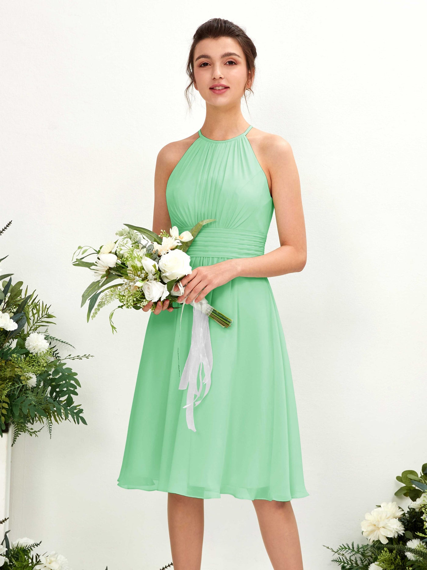 Halter Sleeveless Chiffon Bridesmaid Dress - Mint Green (81220122)#color_mint-green