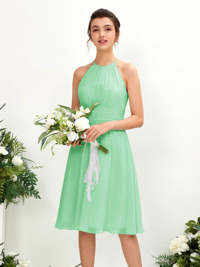 Carlyna Cathie A-Line Mint Green Bridesmaid Dress Knee-Length Sleeveless Round Neck Dress Front View #color_mint-green