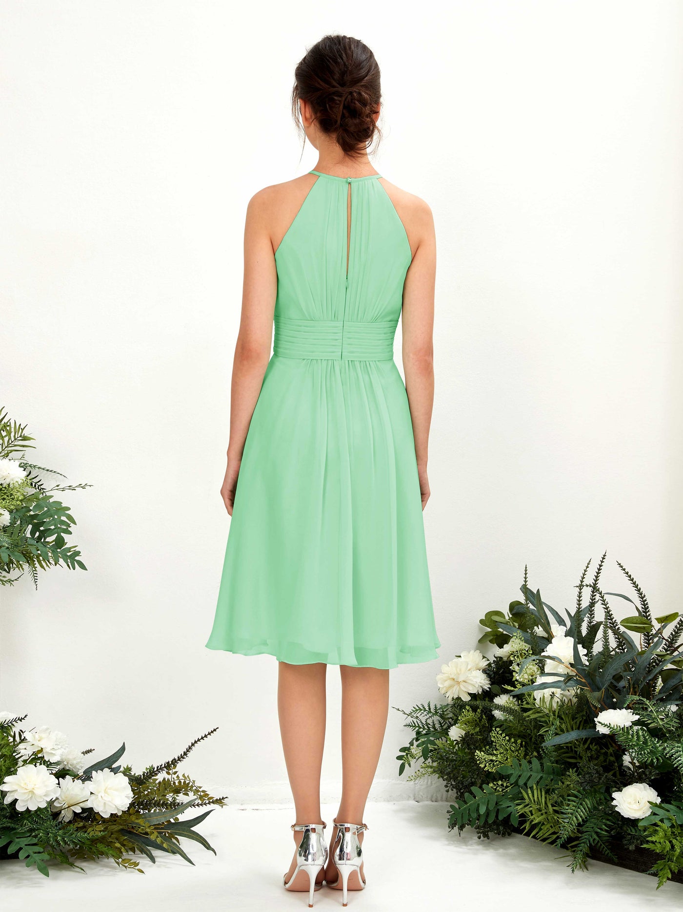 Halter Sleeveless Chiffon Bridesmaid Dress - Mint Green (81220122)#color_mint-green