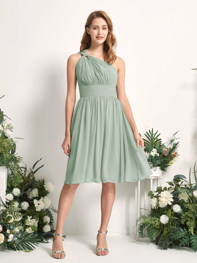 Carlyna Echo A-Line Sage Green Bridesmaid Dress Knee-Length Sleeveless One Shoulder Dress Front View #color_sage-green