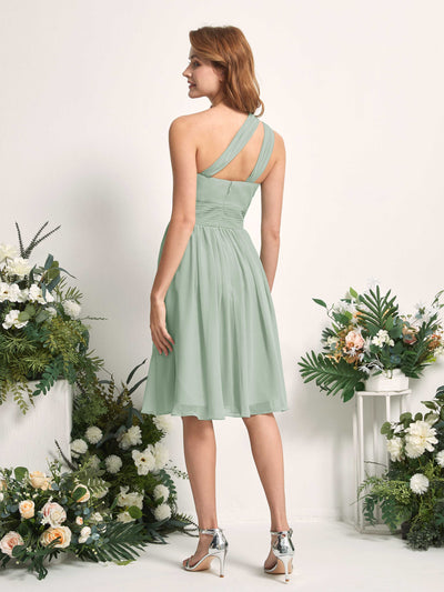Carlyna Echo A-Line Sage Green Bridesmaid Dress Knee-Length Sleeveless One Shoulder Dress Back View #color_sage-green