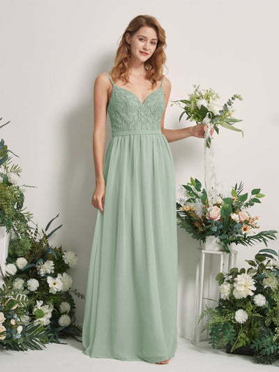 Carlyna Alexandra A-Line Sage Green Beaded Bridesmaid Dress Maxi Sleeveless V-Neck Dress Front View #color_sage-green