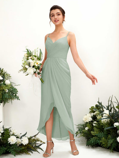 Carlyna Liliane Sheath Sage Green Bridesmaid Dress Midi Sleeveless V-Neck Dress #color_sage-green