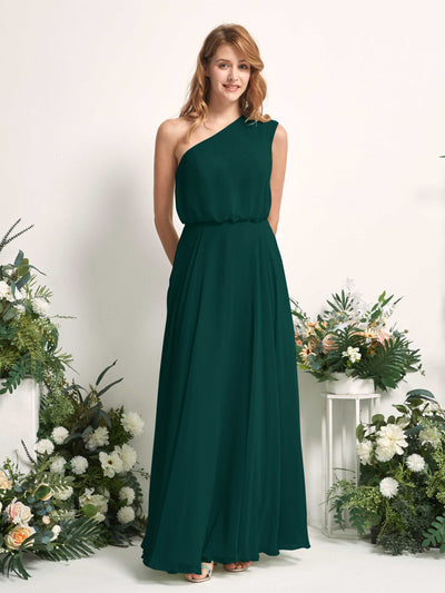 Carlyna Cecily A-Line Dark Emerald Bridesmaid Dress Maxi Sleeveless One Shoulder Dress Front View #color_dark-emerald