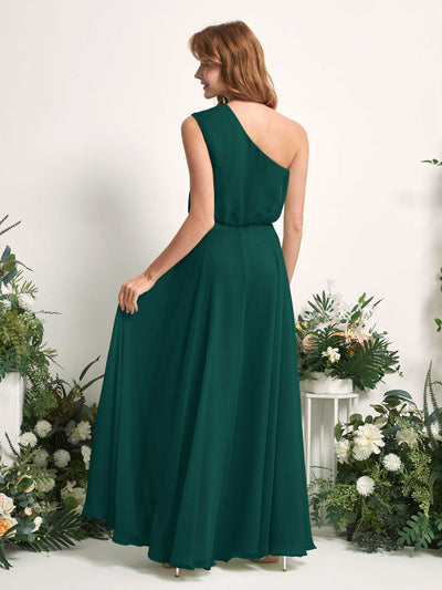 Carlyna Cecily A-Line Dark Emerald Bridesmaid Dress Maxi Sleeveless One Shoulder Dress Back View #color_dark-emerald