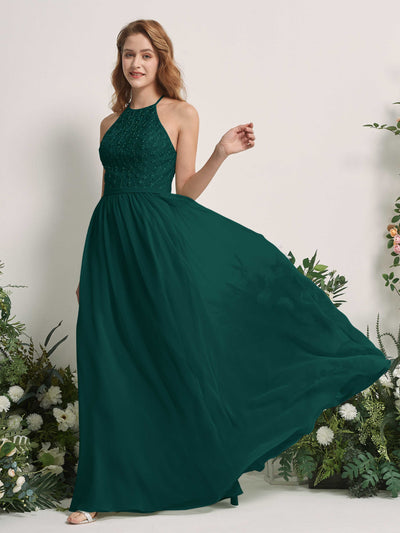 Carlyna Denise A-Line Dark Emerald Embroidered Bridesmaid Dress Maxi Sleeveless Round Neck Dress Side View 2 #color_dark-emerald